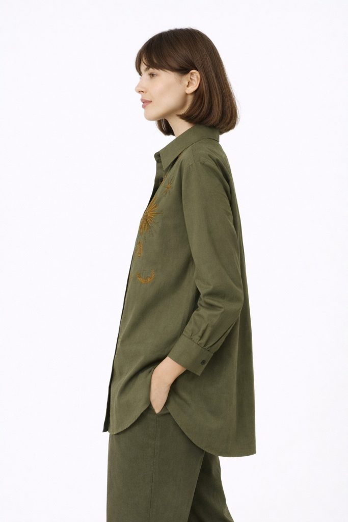 EKOL Boncuk İşlemeli Gömlek 2818 - HAKİ