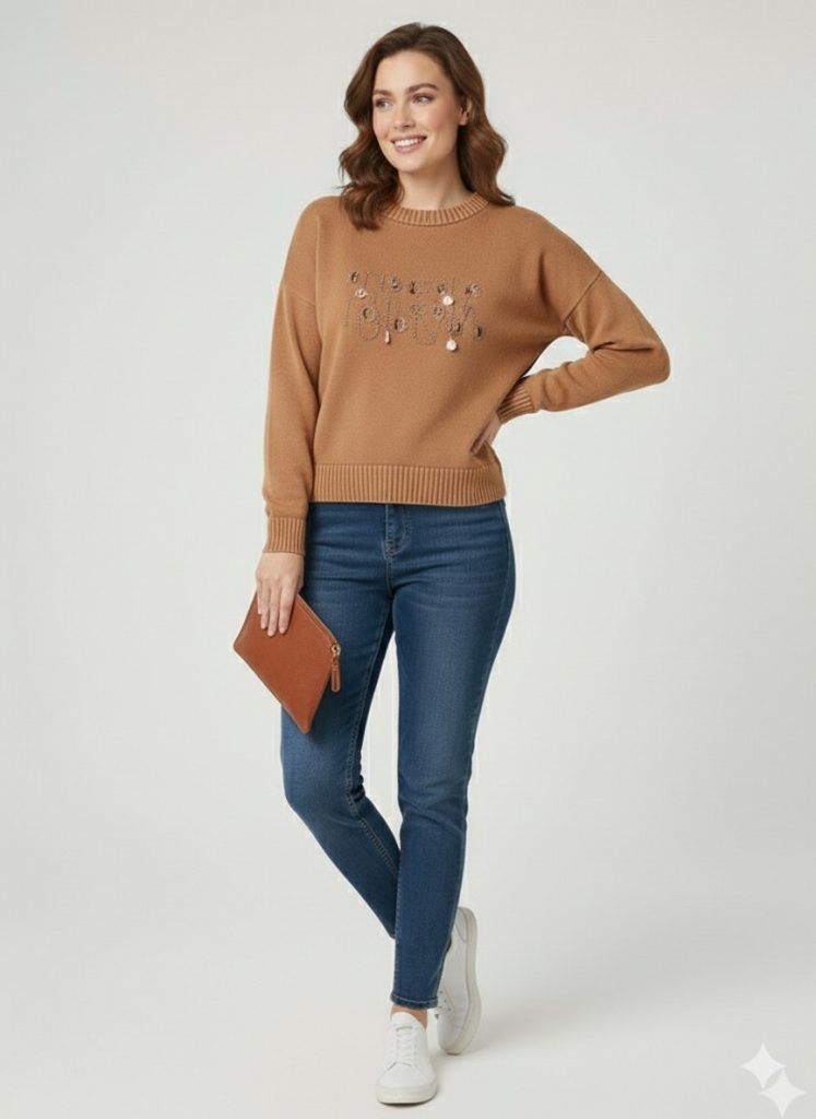 BDK TRİKO Aksesuar İşlemeli Bluz 161-1 - camel