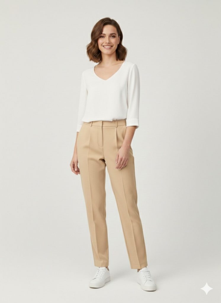 EKOL Gizli Düğmeli Dar Paça Pantolon 1186 - KUM