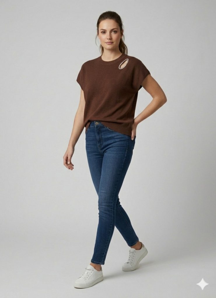 ON TRİKO Omzu Detaylı Bluz 70353 - kahve