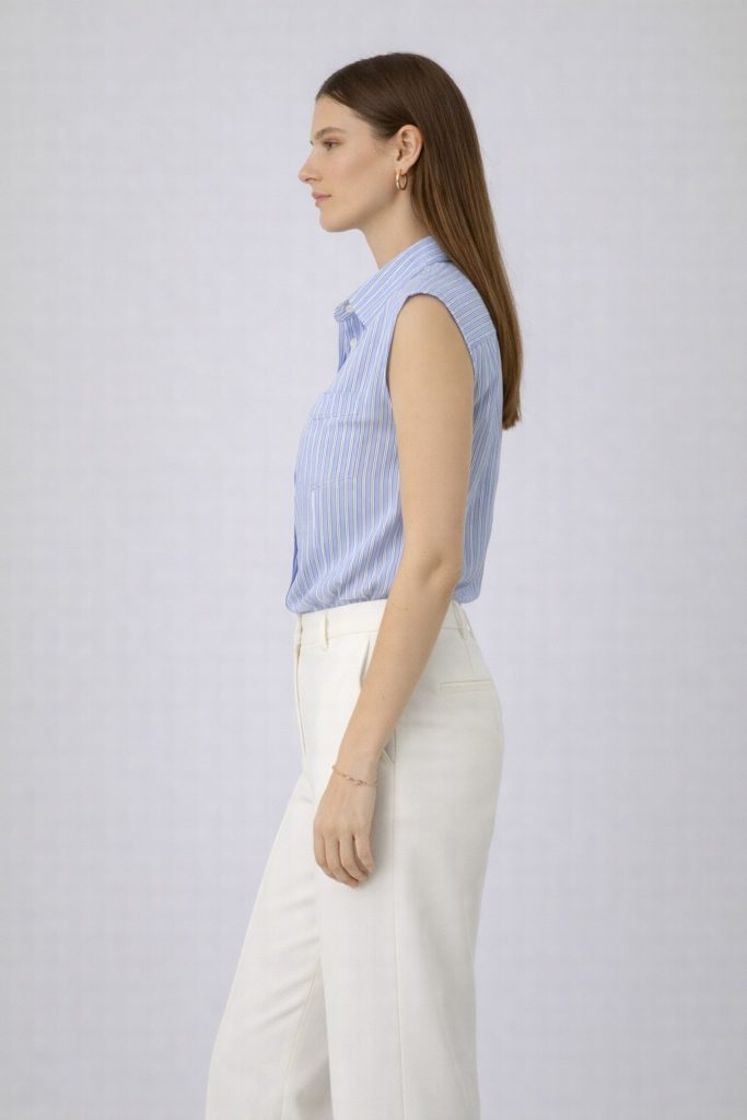 ON TRİKO Cepli Sıfır Kol Gömlek 72311 - MAVİ