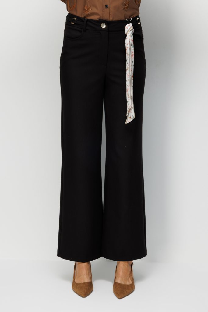 EKOL Beli Metal Aksesuarlı Bol Paça Pantolon  4010 - Siyah