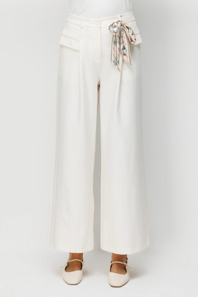 EKOL Fular Detaylı Pantolon 4008 - EKRU