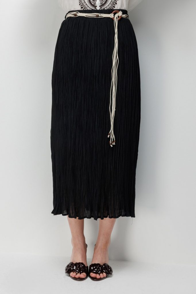 EKOL Süs Kemerli Pamuklu Maxi Etek 3908 - Siyah