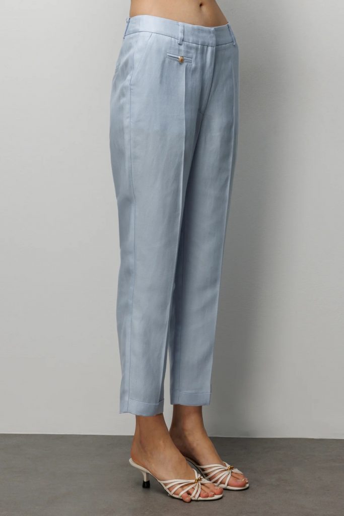 EKOL Süs Metal Düğmeli Dar Paça Pantolon  1032 - MAVİ