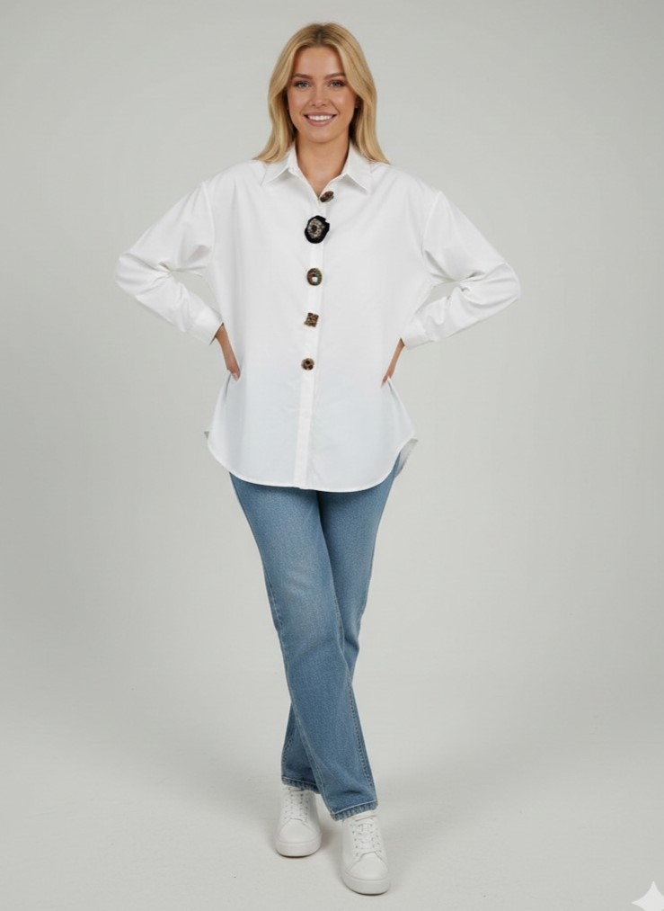 ON TRİKO Aksesuar Detaylı Gömlek 70388 - Beyaz