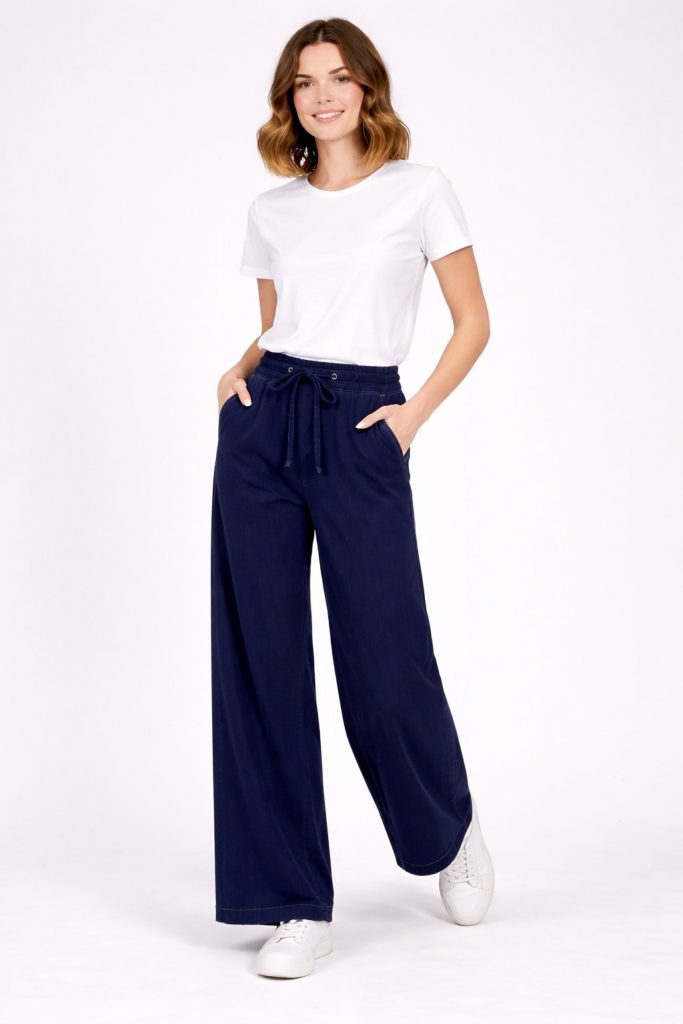 SEDNA Beli Lastikli Bol Paça Pantolon 7207 - Lacivert