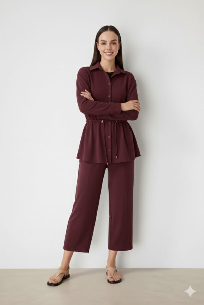 ON TRİKO Belden Bağlamalı Tunik 74702 - bordo