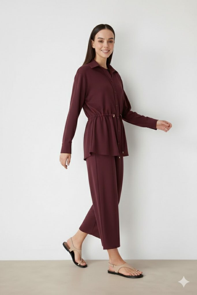 ON TRİKO Belden Bağlamalı Tunik 74702 - bordo