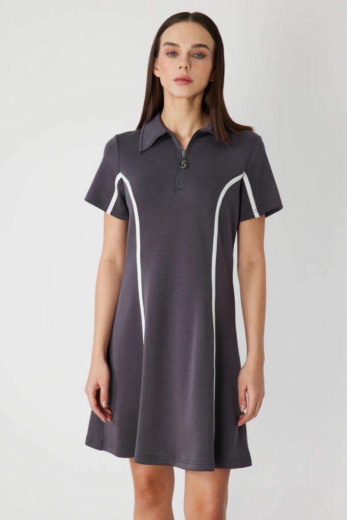 ON TRİKO Çizgi Detaylı Elbise 76483 - ANTRASİT