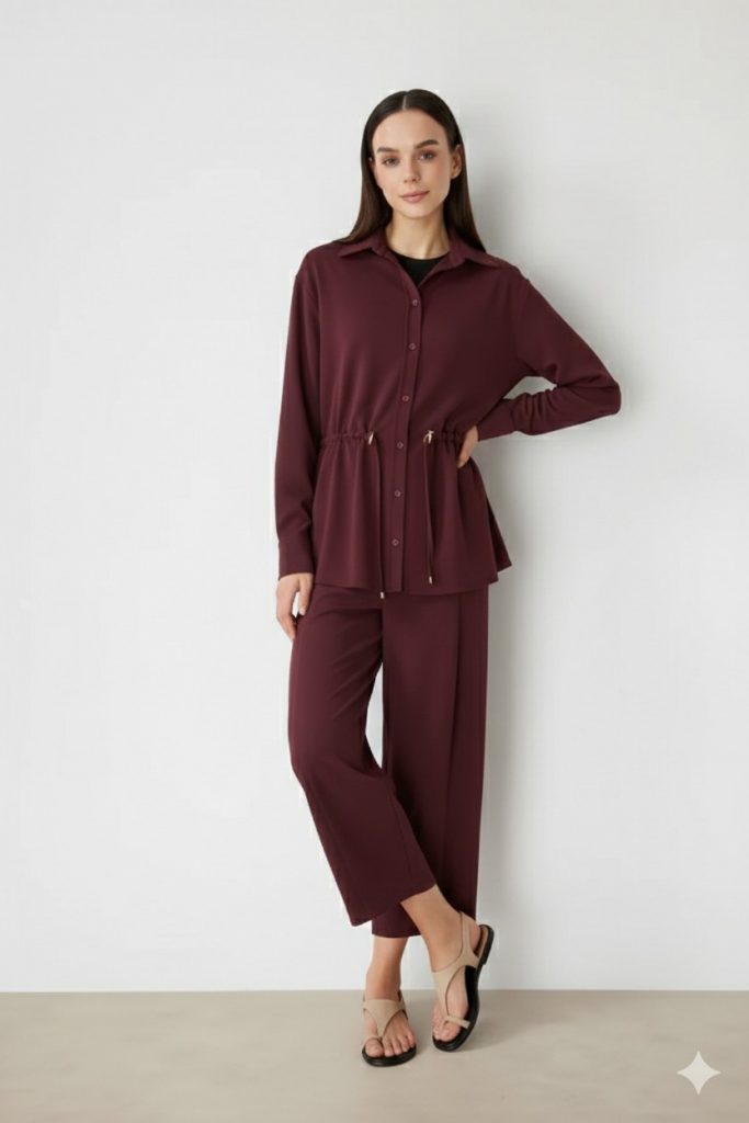 ON TRİKO Belden Bağlamalı Tunik 74702 - bordo