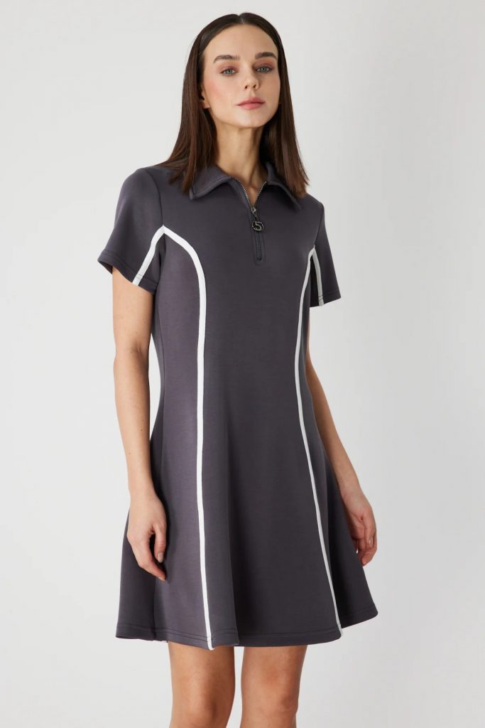 ON TRİKO Çizgi Detaylı Elbise 76483 - ANTRASİT