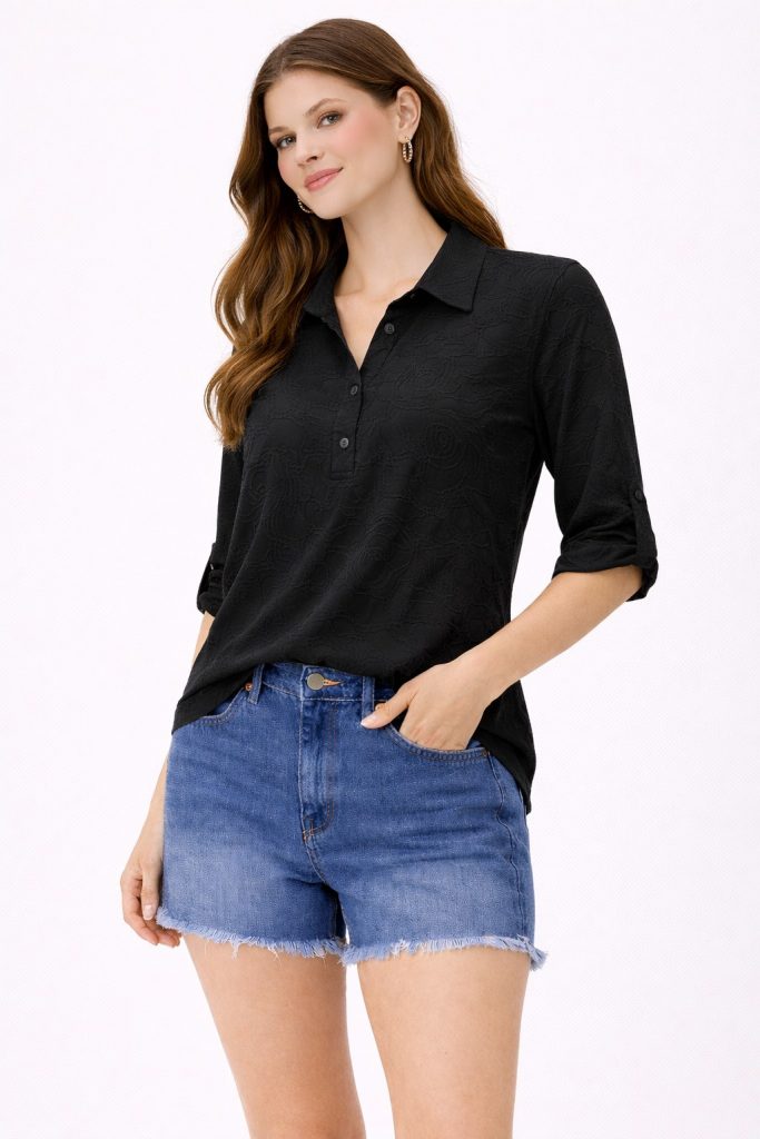 ON TRİKO İşlemeli Bluz 71342 - Siyah