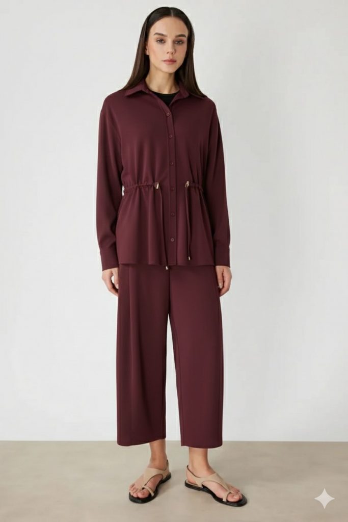 ON TRİKO Belden Bağlamalı Tunik 74702 - bordo