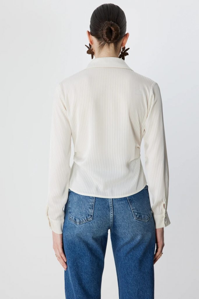 EKOL Yandan Düğmeli Uzun Kol  Bluz 2826 - EKRU