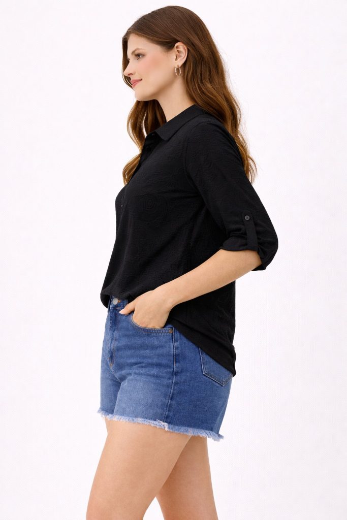 ON TRİKO İşlemeli Bluz 71342 - Siyah