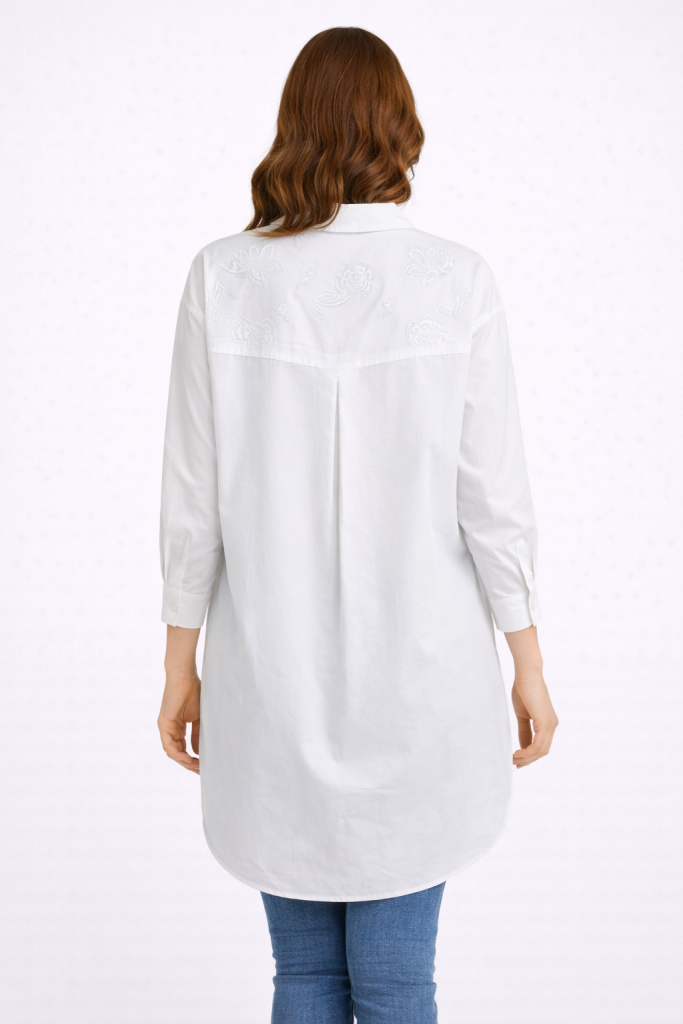 KAYRA %100 Pamuklu Nakış İşlemeli Tunik  71005 - Beyaz