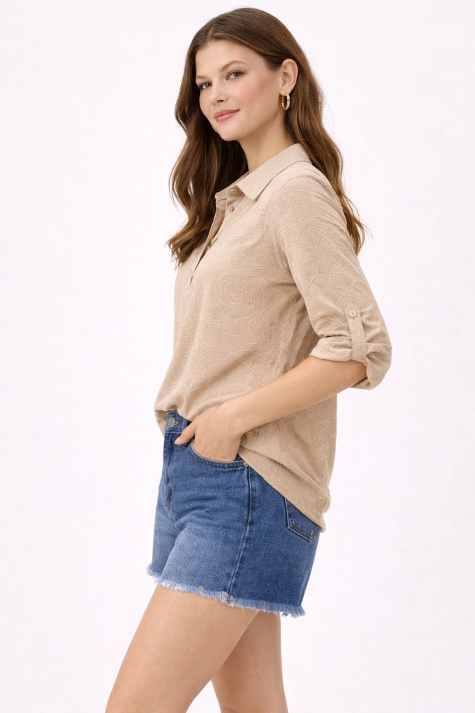 ON TRİKO İşlemeli Bluz 71342 - BEJ