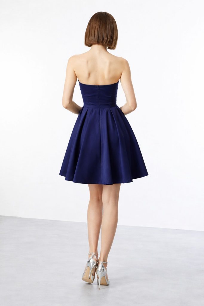 EKOL Eteği Piliseli Straplez Elbise 5096 - Lacivert