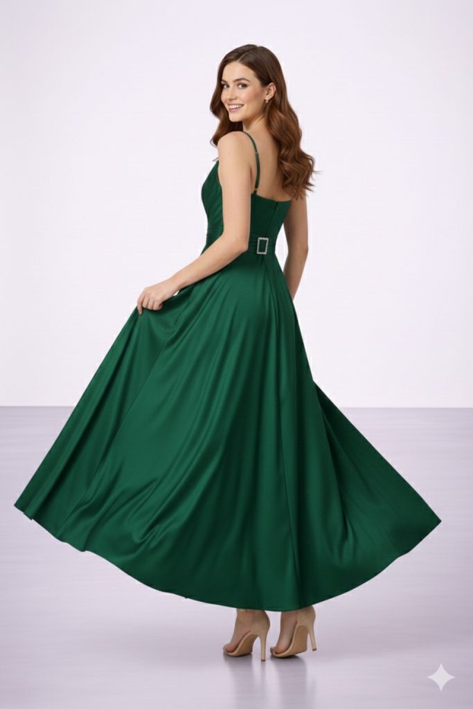 DORİDORCA Aksesuarlı Uzun Abiye 5059 - ZÜMRÜT