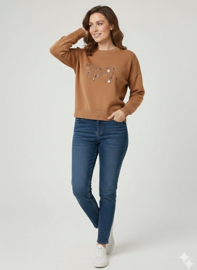 BDK TRİKO Aksesuar İşlemeli Bluz 161-1 - camel