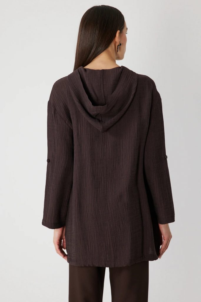 ON TRİKO Kendinden Desenli Kapüşonlu Hırka 72701 - kahve