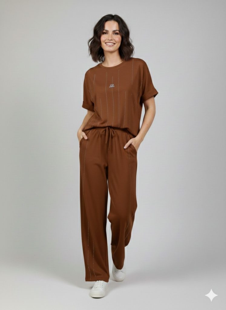 DOSSO DOSSİ Taş İşlemeli Takım  26011 - kahve