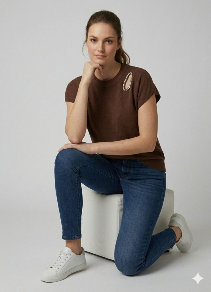 ON TRİKO Omzu Detaylı Bluz 70353 - kahve