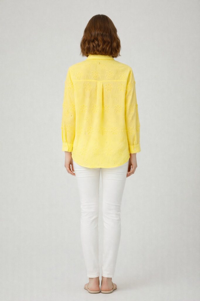 EKOL Çiçek Nakışlı Gömlek 2916 - SARI