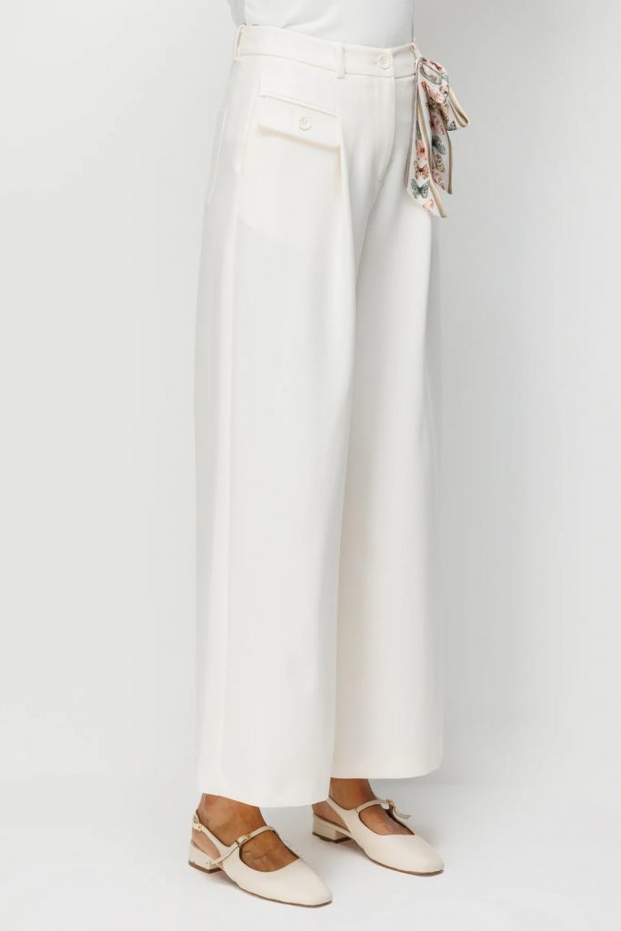 EKOL Fular Detaylı Pantolon 4008 - EKRU