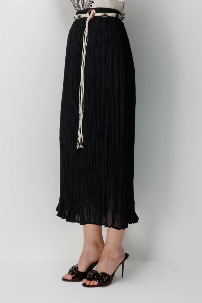 EKOL Süs Kemerli Pamuklu Maxi Etek 3908 - Siyah