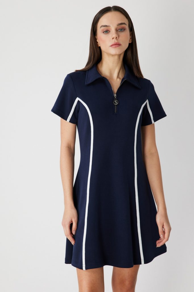 ON TRİKO Çizgi Detaylı Elbise 76483 - Lacivert