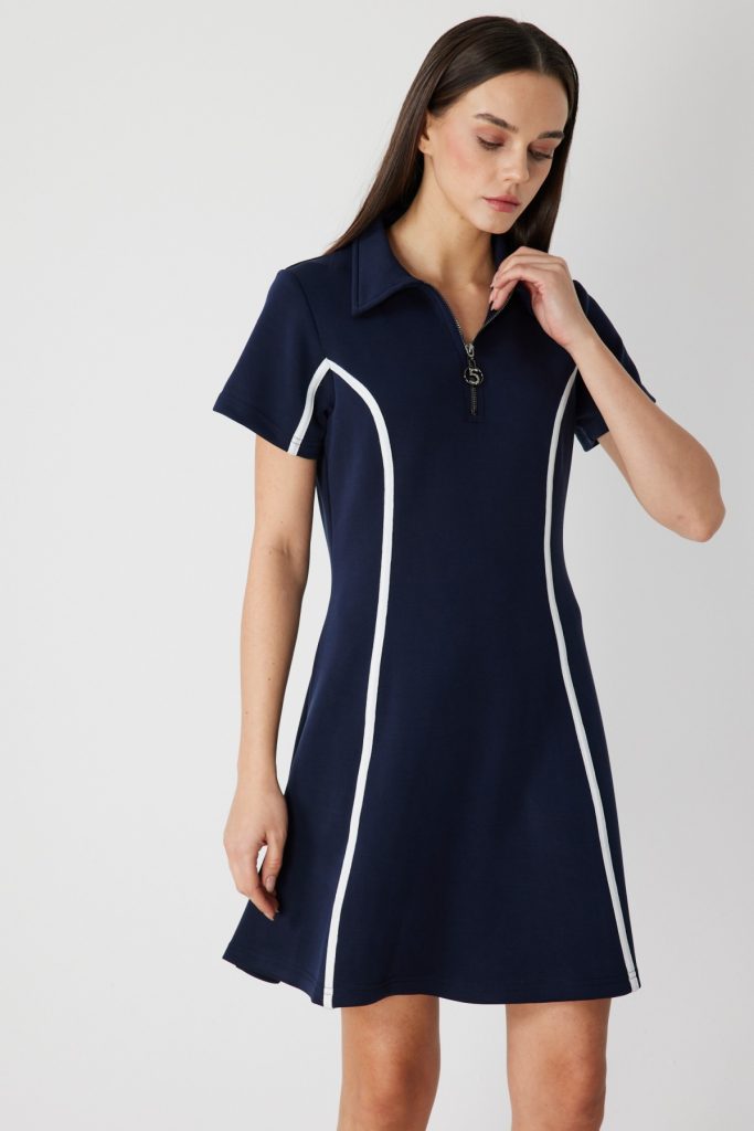 ON TRİKO Çizgi Detaylı Elbise 76483 - Lacivert