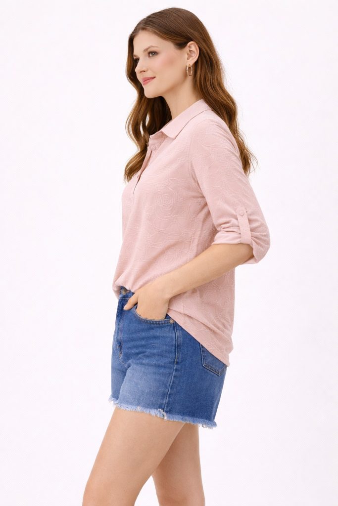 ON TRİKO İşlemeli Bluz 71342 - PUDRA