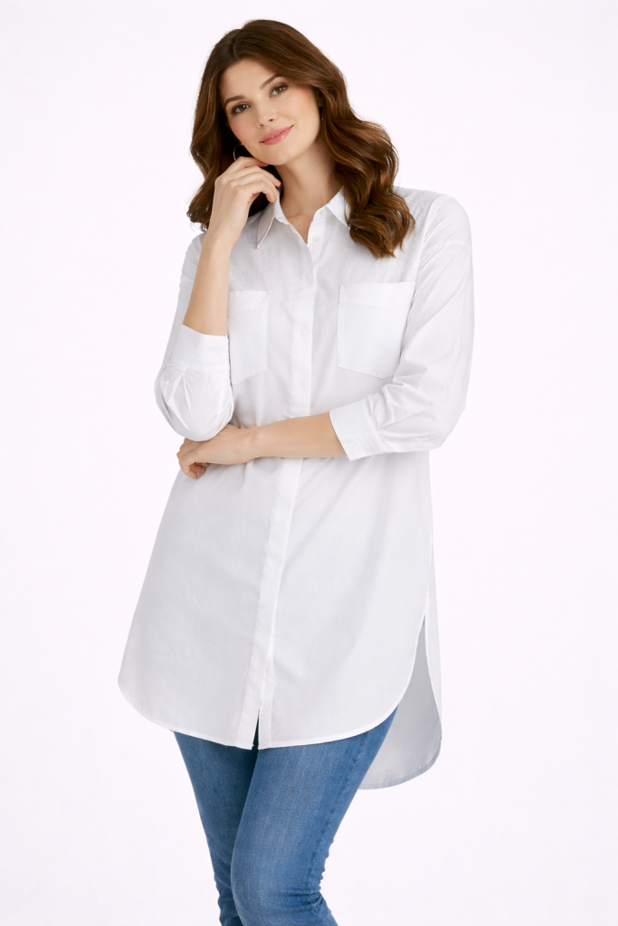 KAYRA %100 Pamuklu Nakış İşlemeli Tunik  71005 - Beyaz