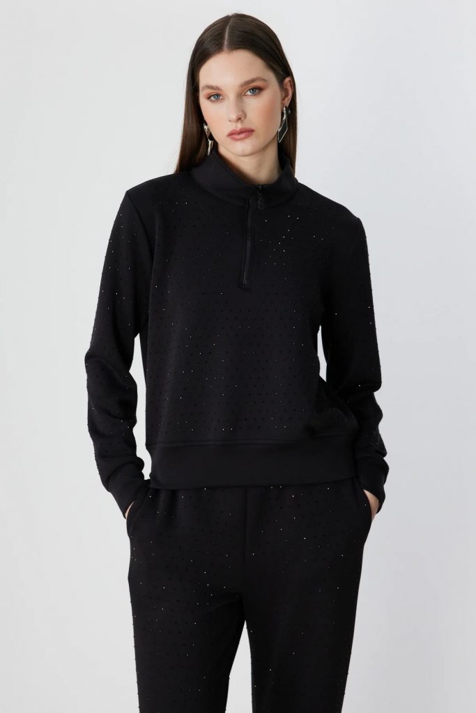 ON TRİKO Taş Detaylı Sweat 76343 - Siyah