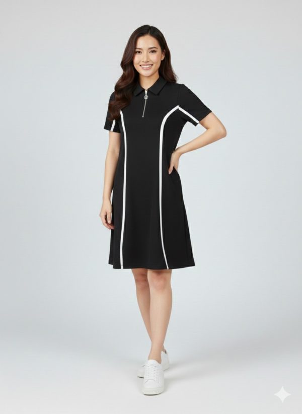 ON TRİKO Çizgi Detaylı Elbise 76483 - Siyah