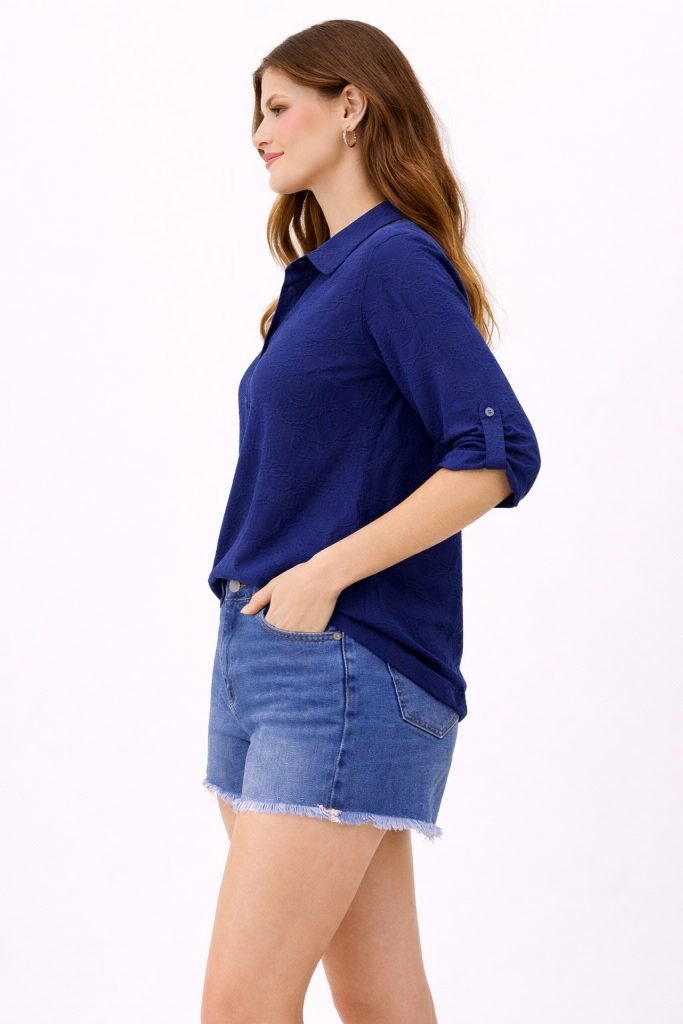 ON TRİKO İşlemeli Bluz 71342 - İNDİGO