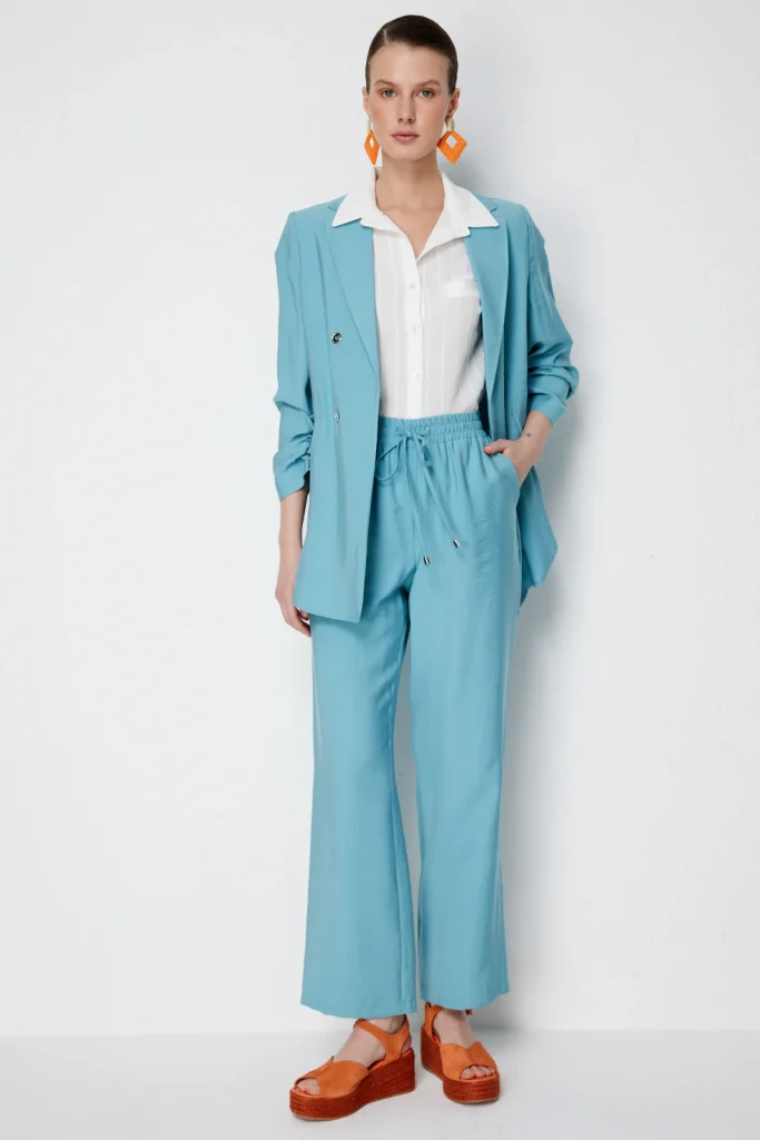 EKOL Beli Lastikli Bol Paça Pantolon 1204 - MAVİ