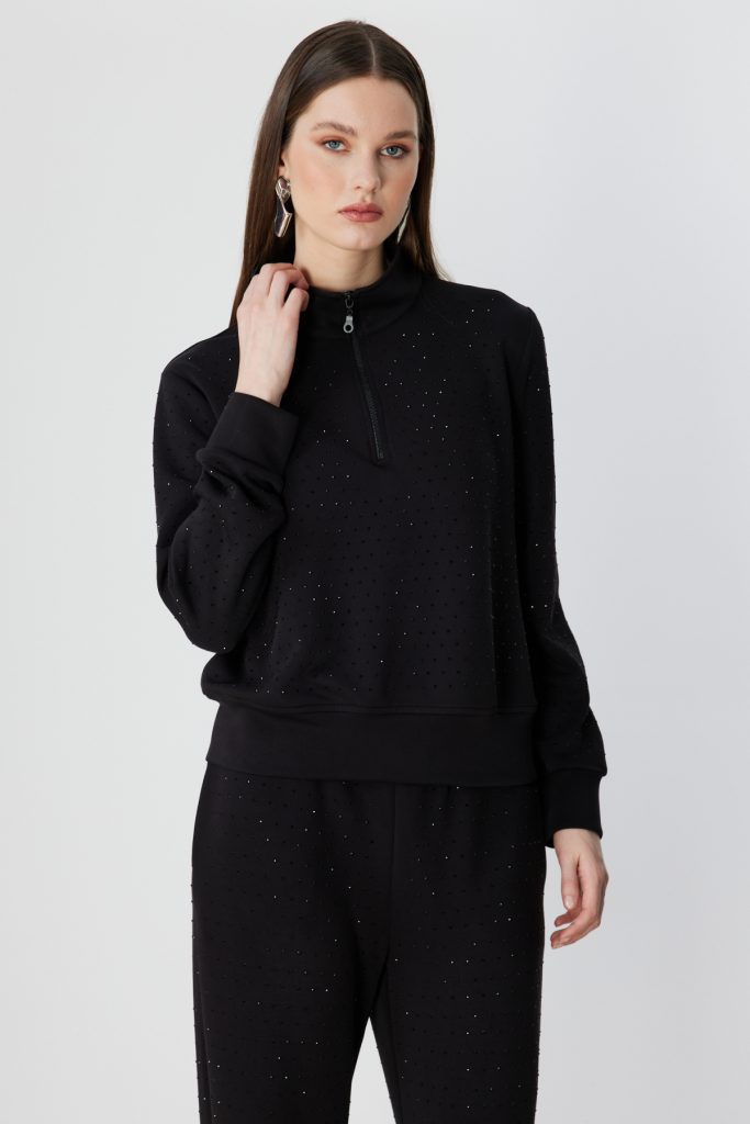 ON TRİKO Taş Detaylı Sweat 76343 - Siyah