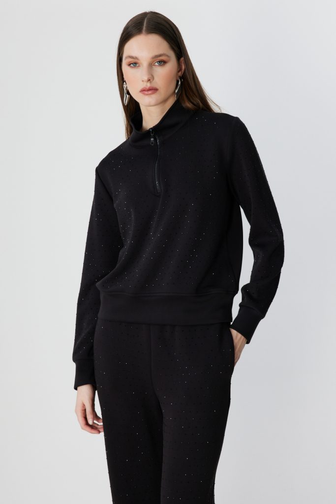 ON TRİKO Taş Detaylı Sweat 76343 - Siyah