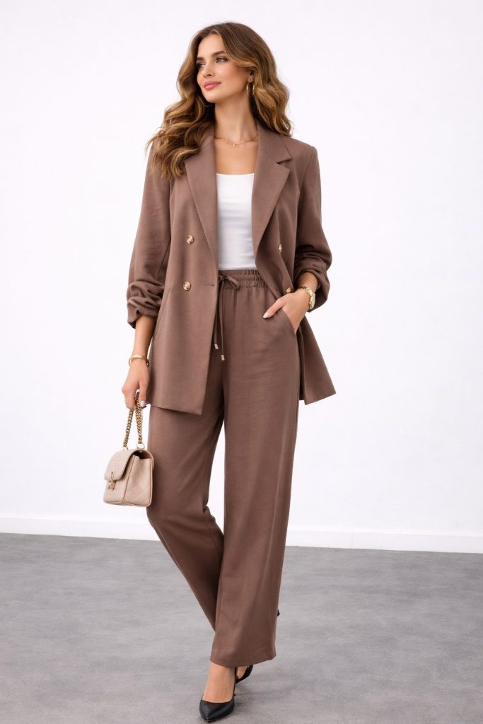 EKOL Kolu Büzgülü Süs Düğmeli Ceket 1602 - ÇİKOLATA