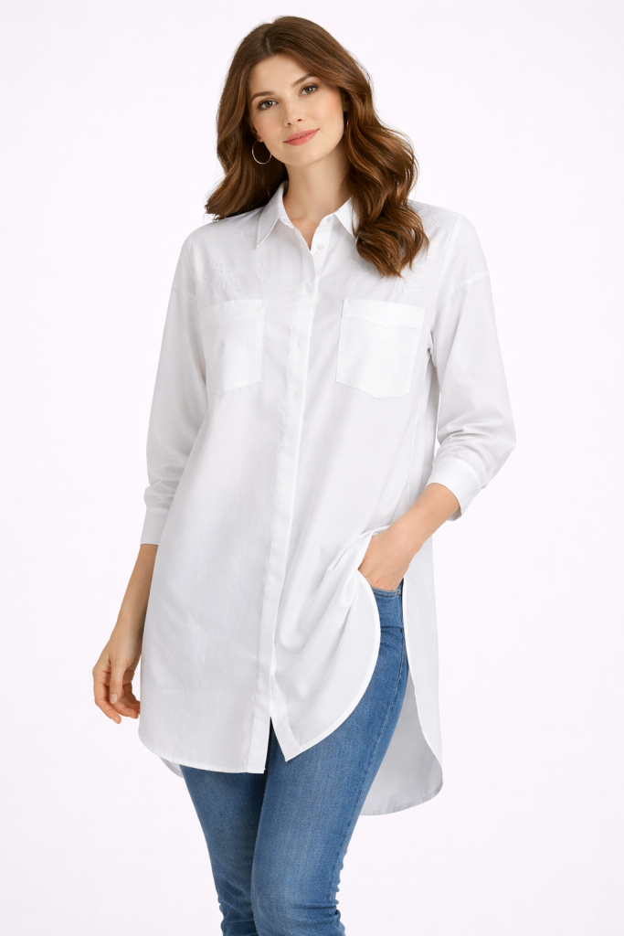 KAYRA %100 Pamuklu Nakış İşlemeli Tunik  71005 - Beyaz