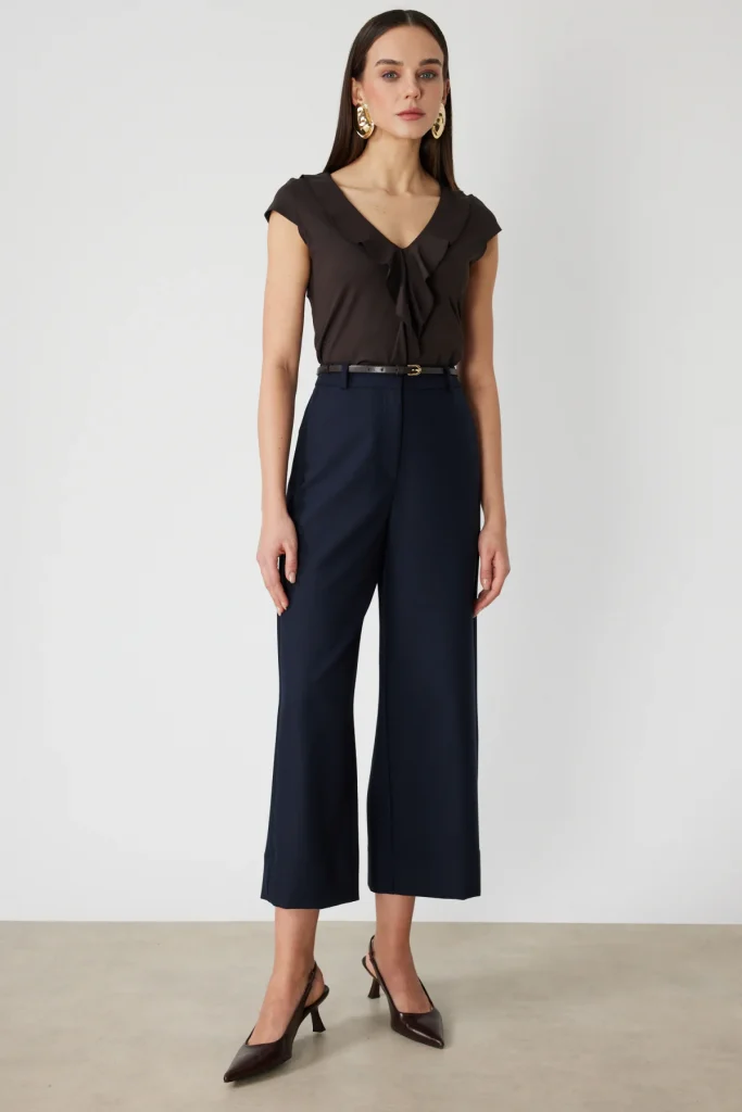 EKOL Kemer Detaylı Kadın Pantolon 4012 - Lacivert