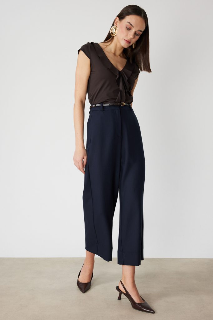 EKOL Kemer Detaylı Kadın Pantolon 4012 - Lacivert