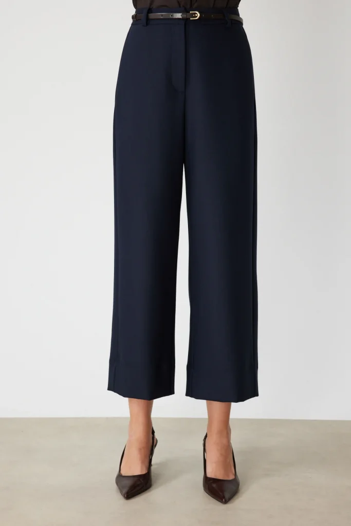 EKOL Kemer Detaylı Kadın Pantolon 4012 - Lacivert