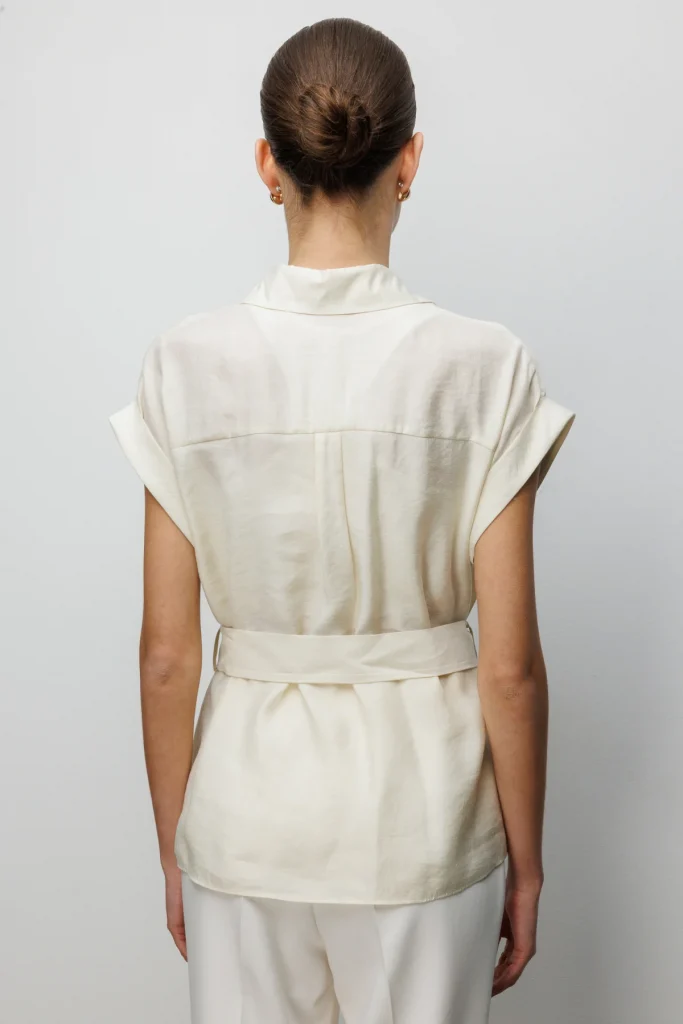 EKOL Beli Kemerli Bluz  2086 - KREM