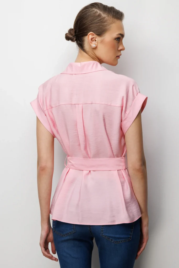 EKOL Beli Kemerli Bluz  2086 - pembe