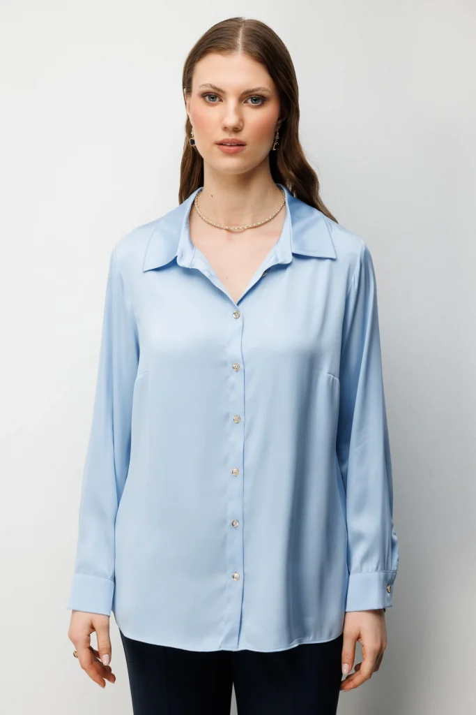 EKOL Klasik Kadın Gömlek 2502 - MAVİ