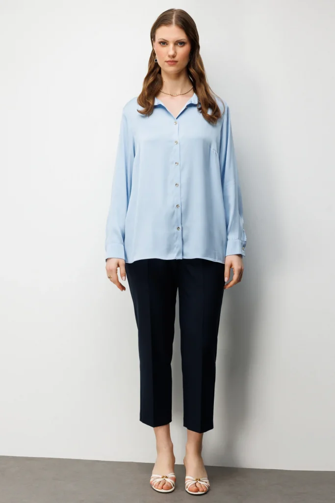 EKOL Klasik Kadın Gömlek 2502 - MAVİ